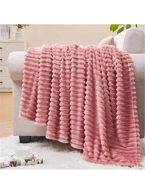 Pink Throw Blanket Fleece Ribbed Plush Soft Cozy Lightweight Bed Couch 50x60